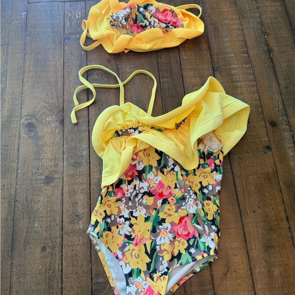 Floral Yellow Ruffle Swimsuit